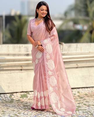multicolor lotus embroidered pure oris art silk festive wear saree with unstitched blouse 3