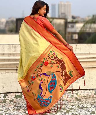 multicolor zari woven paithani art silk traditional wear saree with unstitched blouse 5