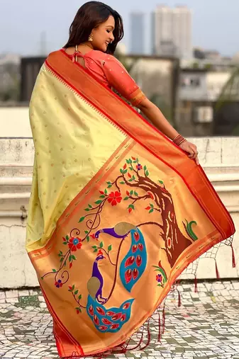 multicolor zari woven paithani art silk traditional wear saree with unstitched blouse