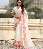 multicolor lotus embroidered pure oris art silk festive wear saree with unstitched blouse