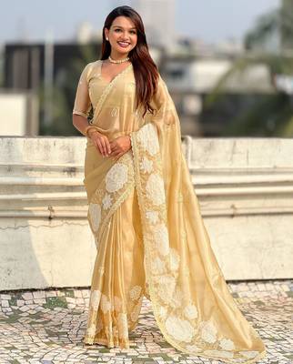 multicolor lotus embroidered pure oris art silk festive wear saree with unstitched blouse 1