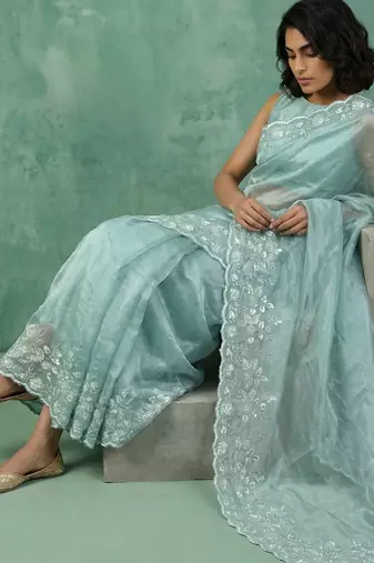 pastel multicolor floral embroidered pure chanda art silk wedding wear saree with unstitched blouse