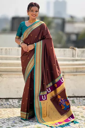 multicolor tilak zari woven soft art silk traditional paithani saree with unstitched blouse
