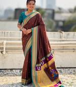 multicolor tilak zari woven soft art silk traditional paithani saree with unstitched blouse