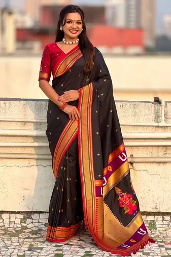 multicolor tilak zari woven soft art silk traditional paithani saree with unstitched blouse