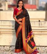multicolor tilak zari woven soft art silk traditional paithani saree with unstitched blouse