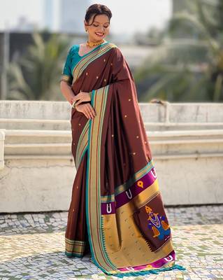 multicolor tilak zari woven soft art silk traditional paithani saree with unstitched blouse 2