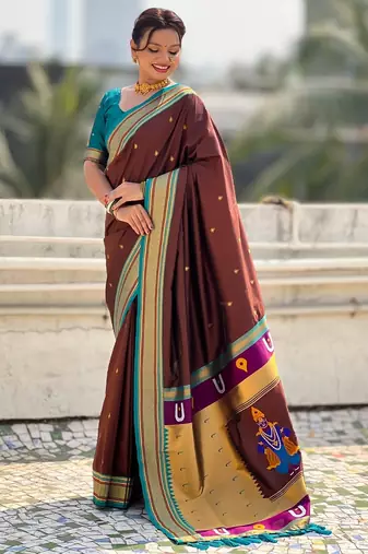 multicolor tilak zari woven soft art silk traditional paithani saree with unstitched blouse