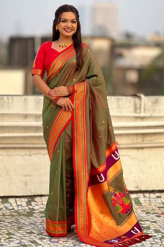 multicolor tilak zari woven soft art silk traditional paithani saree with unstitched blouse