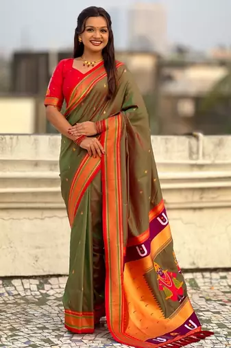 multicolor tilak zari woven soft art silk traditional paithani saree with unstitched blouse