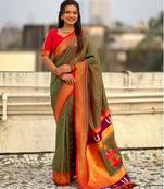 multicolor tilak zari woven soft art silk traditional paithani saree with unstitched blouse