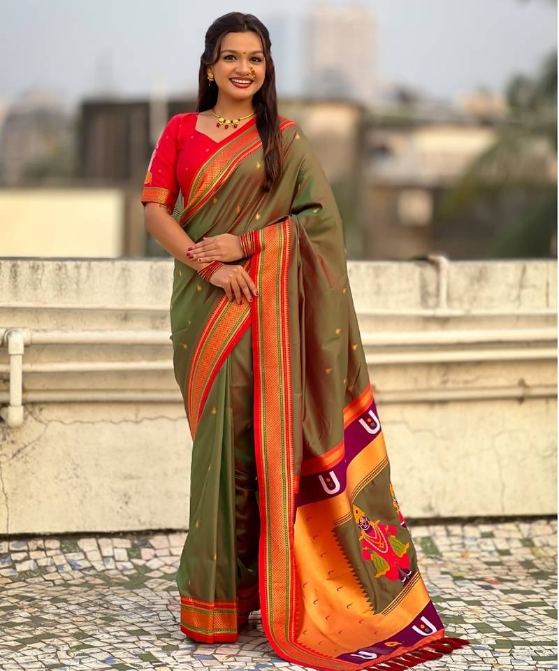 multicolor tilak zari woven soft art silk traditional paithani saree with unstitched blouse