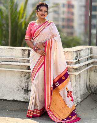 multicolor tilak zari woven soft art silk traditional paithani saree with unstitched blouse 1