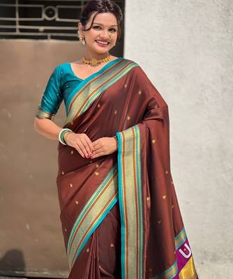 multicolor tilak zari woven soft art silk traditional paithani saree with unstitched blouse 3