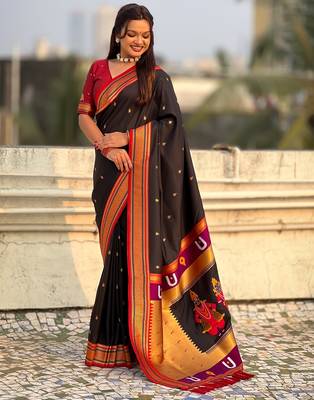 multicolor tilak zari woven soft art silk traditional paithani saree with unstitched blouse 2