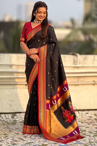 multicolor tilak zari woven soft art silk traditional paithani saree with unstitched blouse