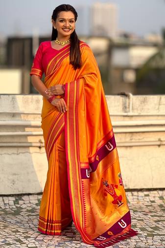 multicolor tilak zari woven soft art silk traditional paithani saree with unstitched blouse