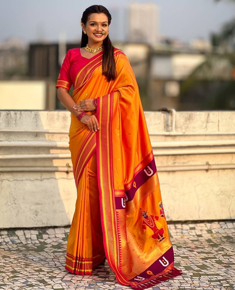 multicolor tilak zari woven soft art silk traditional paithani saree with unstitched blouse