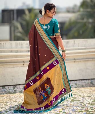 multicolor tilak zari woven soft art silk traditional paithani saree with unstitched blouse 4