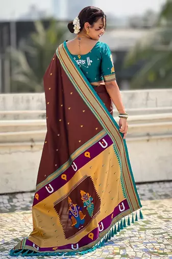 multicolor tilak zari woven soft art silk traditional paithani saree with unstitched blouse
