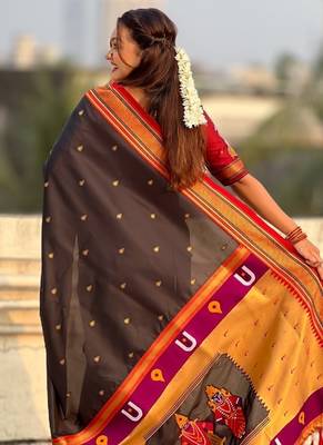 multicolor tilak zari woven soft art silk traditional paithani saree with unstitched blouse 5