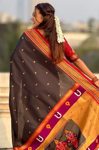 multicolor tilak zari woven soft art silk traditional paithani saree with unstitched blouse