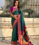 multicolor tilak zari woven soft art silk traditional paithani saree with unstitched blouse