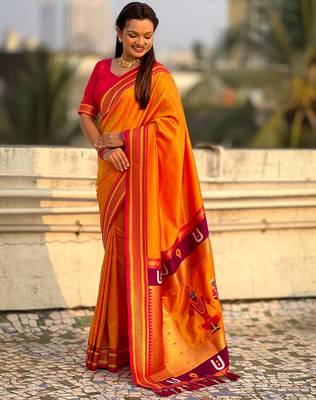 multicolor tilak zari woven soft art silk traditional paithani saree with unstitched blouse 2