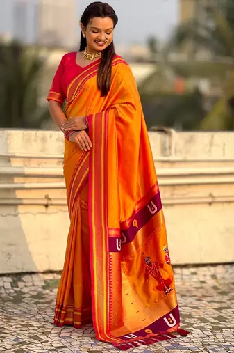 multicolor tilak zari woven soft art silk traditional paithani saree with unstitched blouse