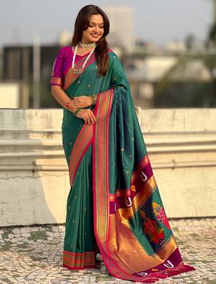 multicolor tilak zari woven soft art silk traditional paithani saree with unstitched blouse 2