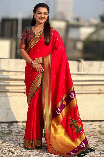 multicolor tilak zari woven soft art silk traditional paithani saree with unstitched blouse