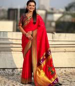 multicolor tilak zari woven soft art silk traditional paithani saree with unstitched blouse