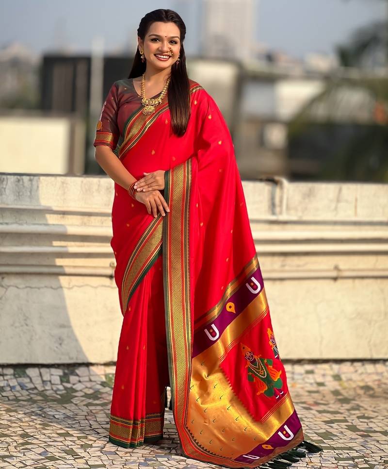 multicolor tilak zari woven soft art silk traditional paithani saree with unstitched blouse