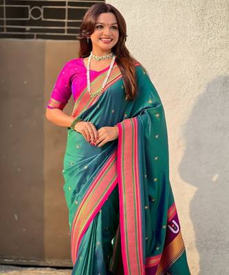 multicolor tilak zari woven soft art silk traditional paithani saree with unstitched blouse 3