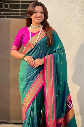 multicolor tilak zari woven soft art silk traditional paithani saree with unstitched blouse