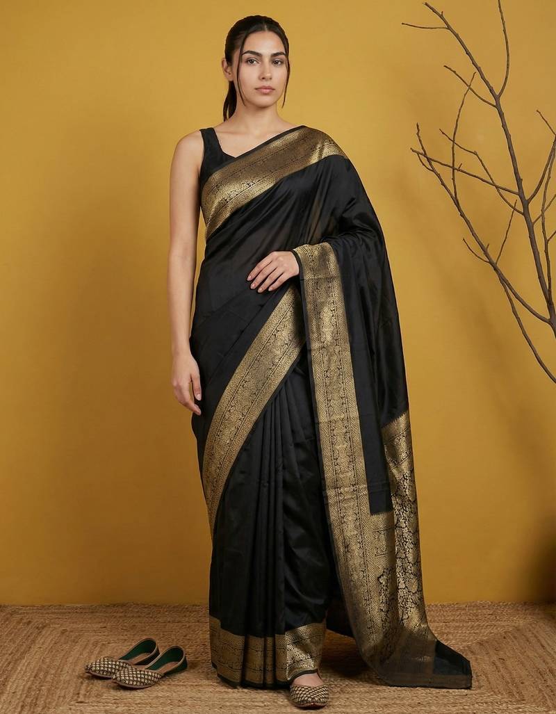 zari woven design art silk traditional wear saree with unstitched blouse