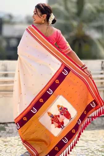 multicolor tilak zari woven soft art silk traditional paithani saree with unstitched blouse