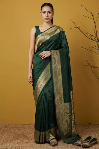 zari woven design art silk traditional wear saree with unstitched blouse