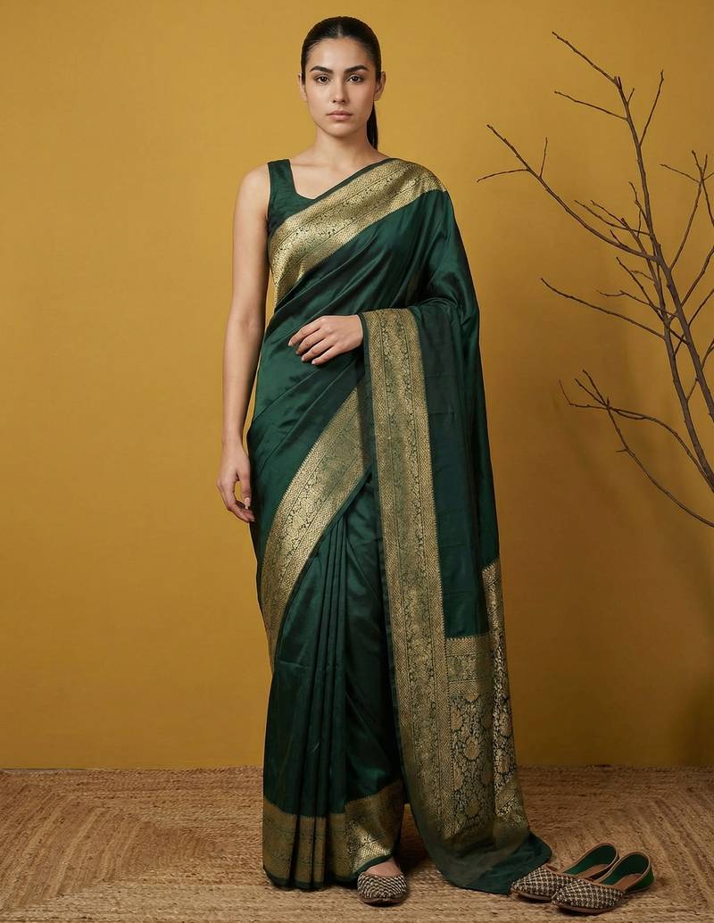 zari woven design art silk traditional wear saree with unstitched blouse