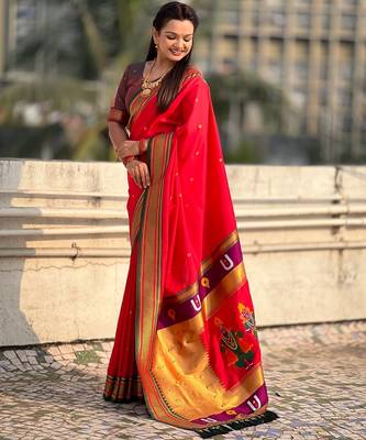 multicolor tilak zari woven soft art silk traditional paithani saree with unstitched blouse 2