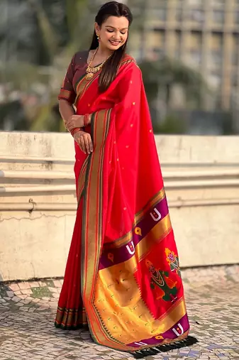 multicolor tilak zari woven soft art silk traditional paithani saree with unstitched blouse