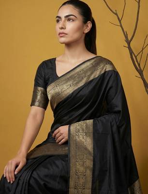 zari woven design art silk traditional wear saree with unstitched blouse 2