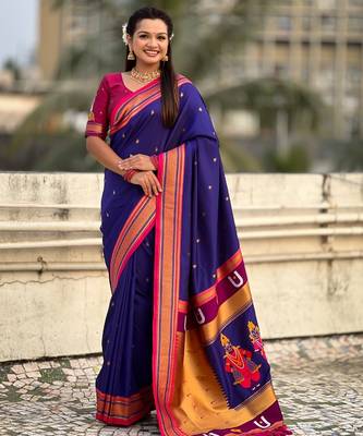 multicolor tilak zari woven soft art silk traditional paithani saree with unstitched blouse 1
