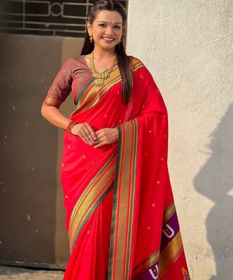 multicolor tilak zari woven soft art silk traditional paithani saree with unstitched blouse 3