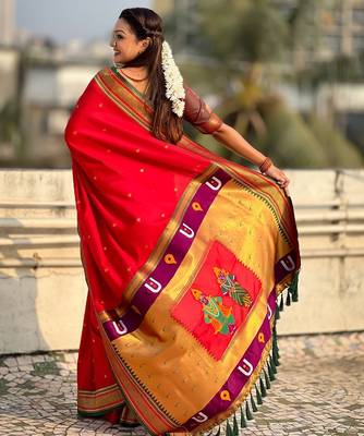 multicolor tilak zari woven soft art silk traditional paithani saree with unstitched blouse 5