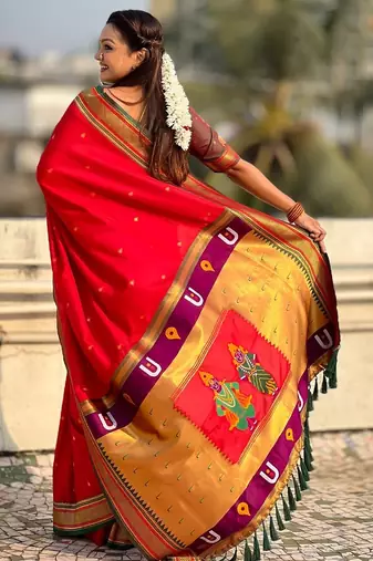 multicolor tilak zari woven soft art silk traditional paithani saree with unstitched blouse