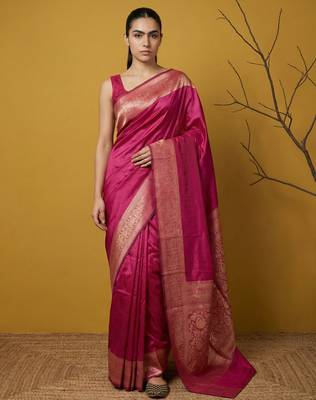 zari woven design art silk traditional wear saree with unstitched blouse 1