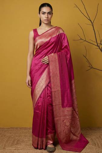 zari woven design art silk traditional wear saree with unstitched blouse