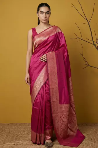 zari woven design art silk traditional wear saree with unstitched blouse