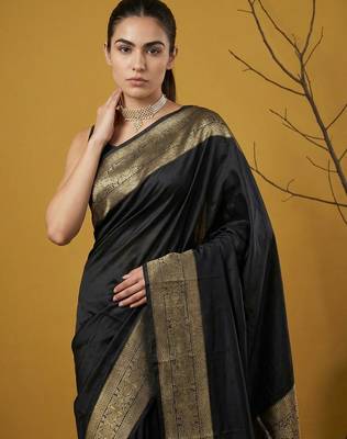 zari woven design art silk traditional wear saree with unstitched blouse 4